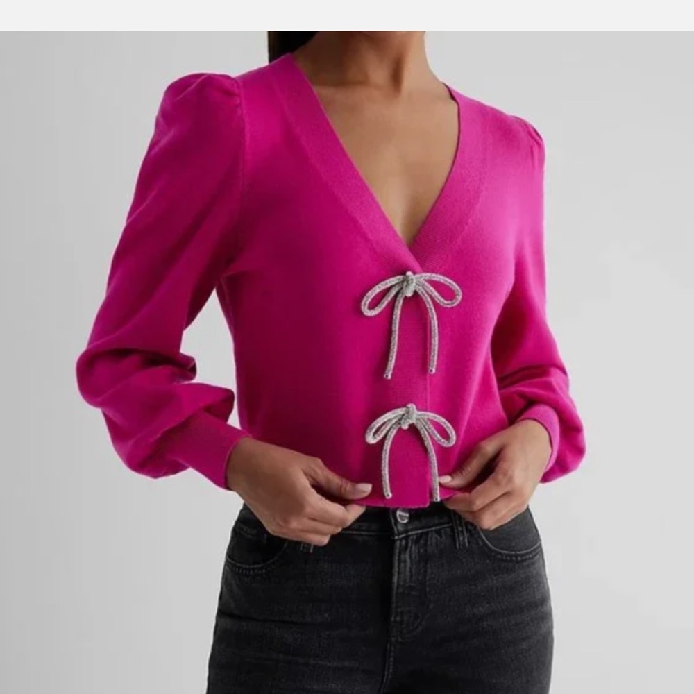 Express Pink Blouse with Silver Bow Accents